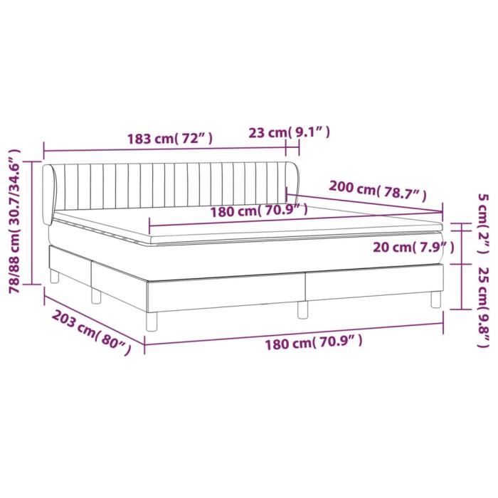 3127625 vidaXL Lit à sommier tapissier et matelas Gris clair 180x200cm Velours