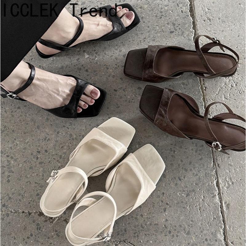 Women's Summer Square Toe Gladiator Sandals Concise Comfort Low Heel Footwear for Ladies