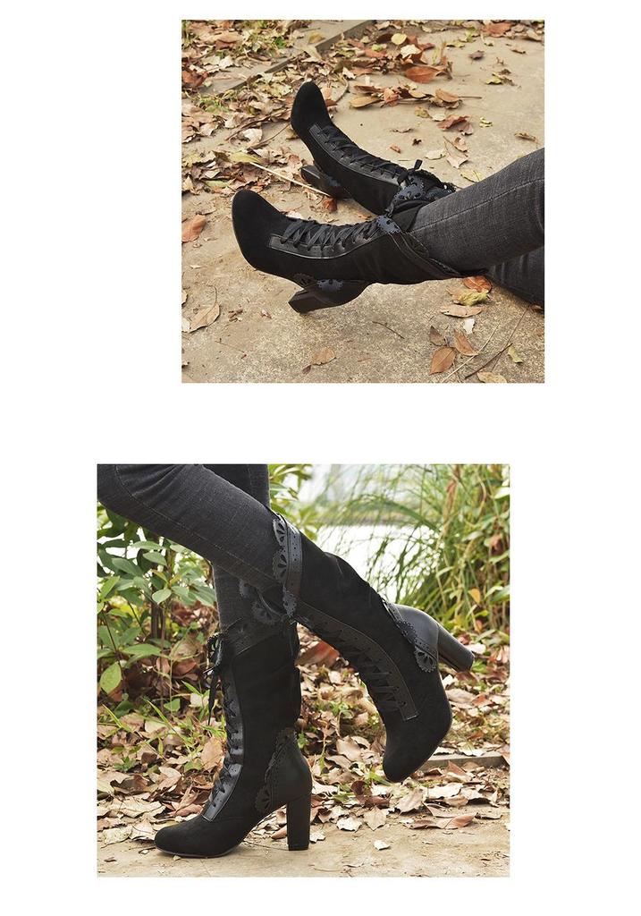 Botas de Mujer de Cuero con Encaje y Tacón Alto Invierno 2021