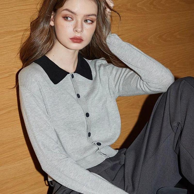 

Поло Рабочая одежда Легко зрелый Базовые топы Вязаный кардиган Grey S