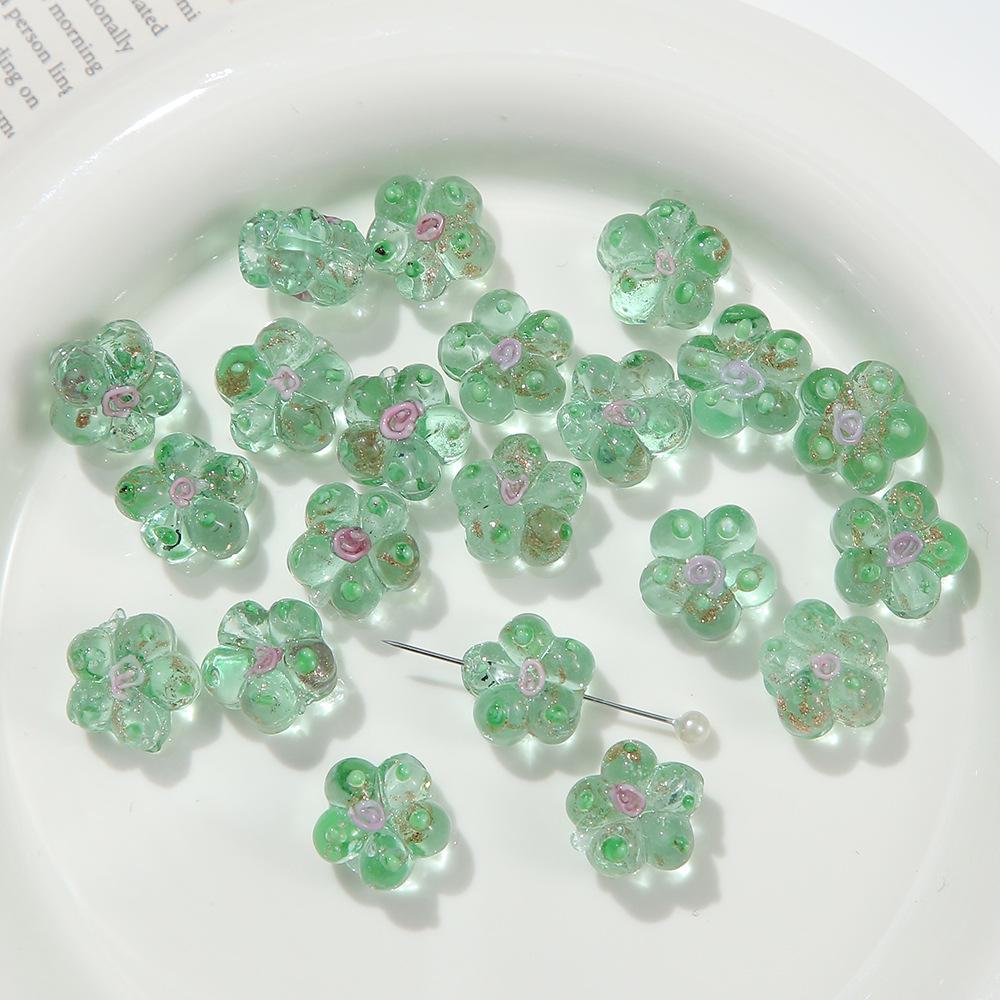 Hand-Painted Gold Sand Glass Flower Loose Beads for DIY Jewelry Making - Ideal for Bracelets & Necklaces