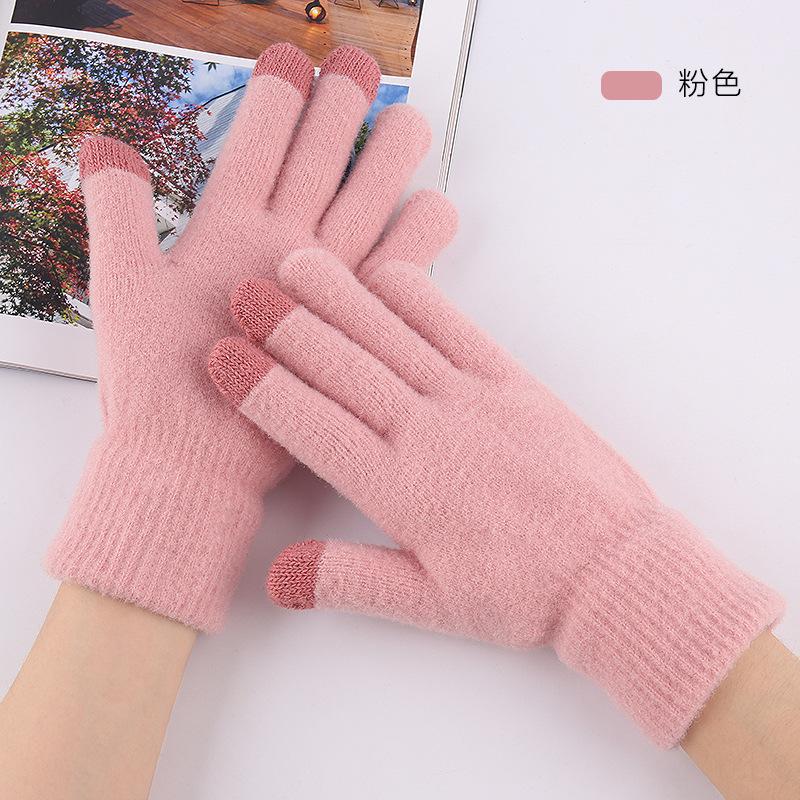 Treatment does not pick color, piled thickened gloves, women's winter knitted touch screen warm winter gloves