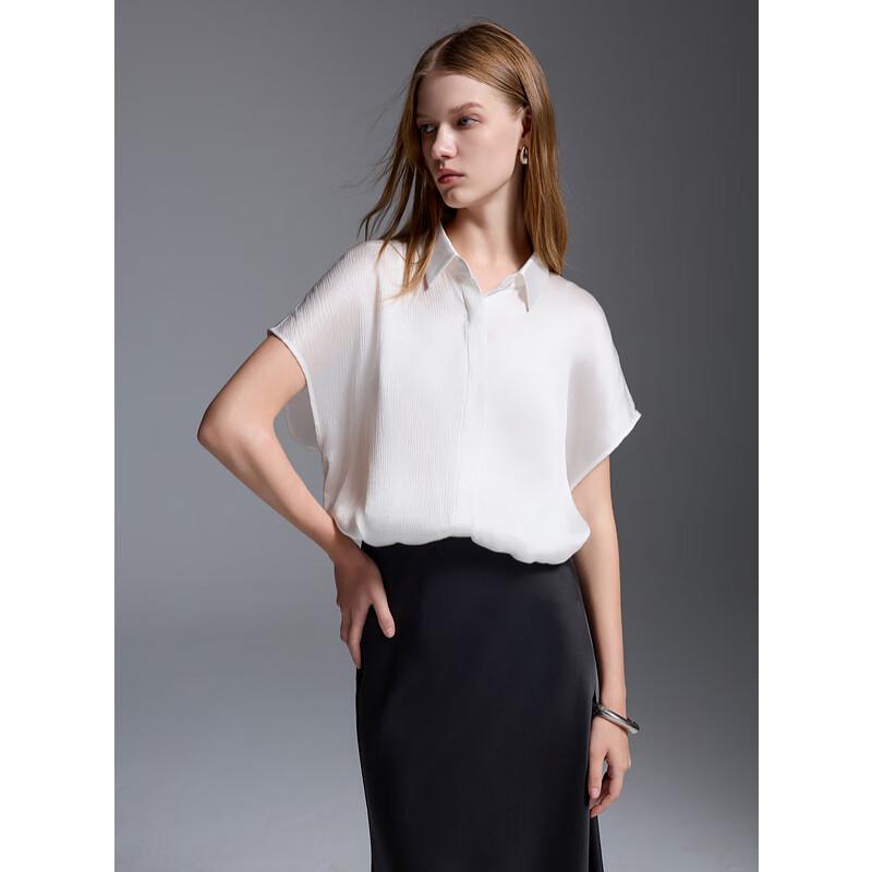 Sancai 2025 Summer Mulberry Silk Crepe Lapel Shirt S