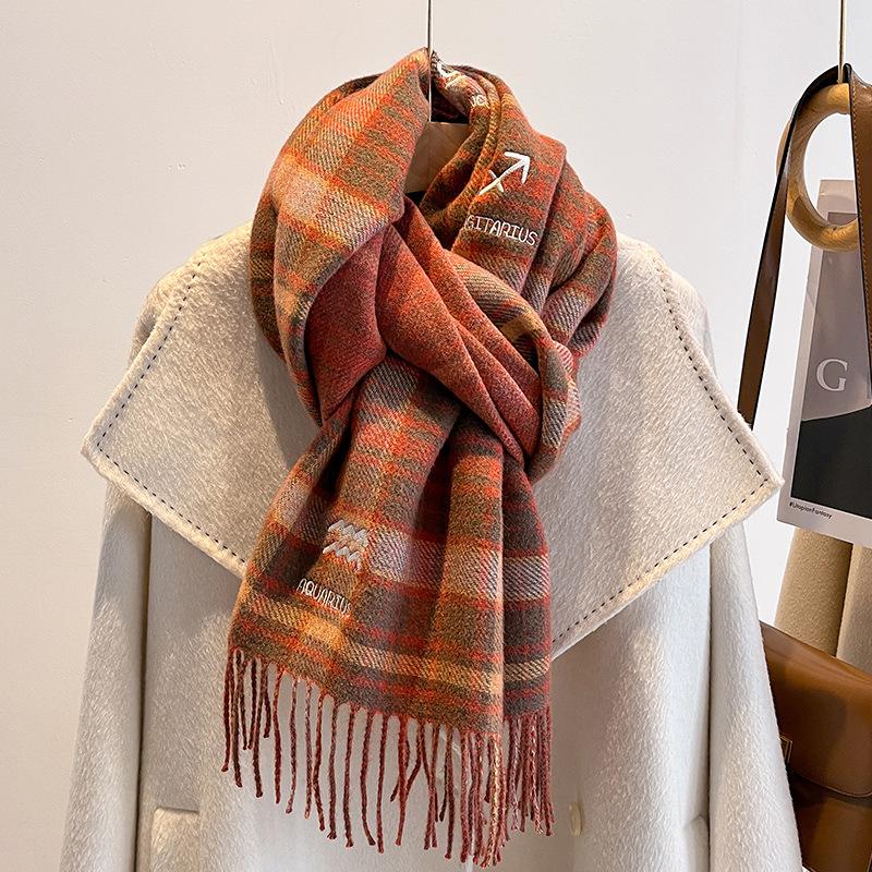New Plaid Thermal Scarf Thickened Women's Winter Versatile Couple Student Imitation Cashmere Shawl