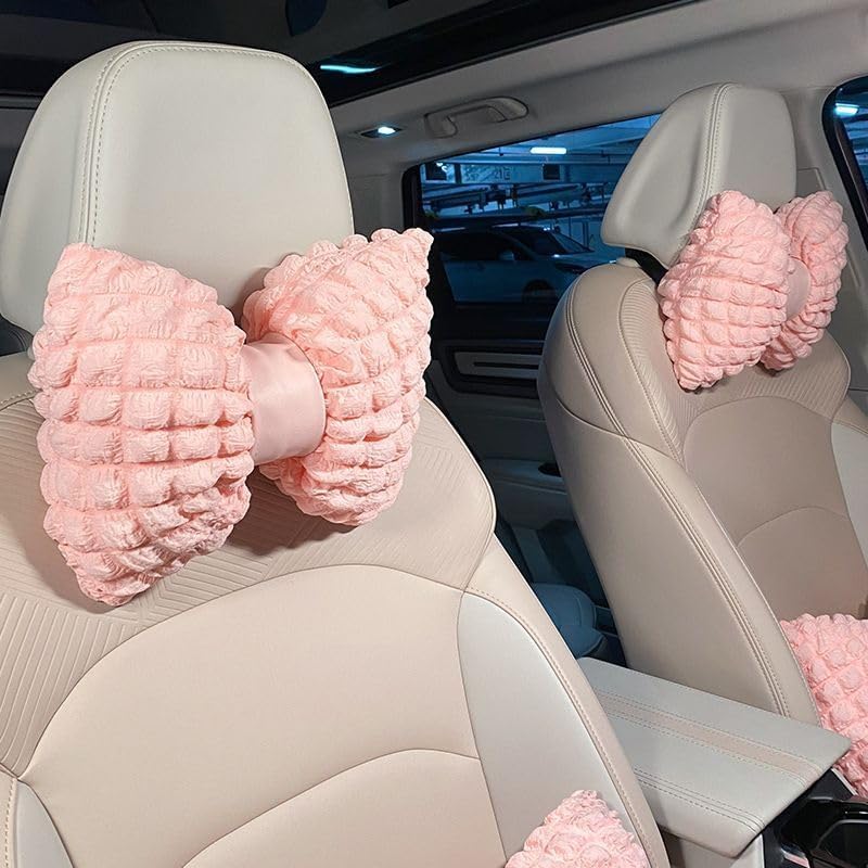 Car Interior Decoration Pillow Soft Pink Car Neck Pillow Headrest Lumbar Support Cartoon Bowknot Waist Pillow Comfort