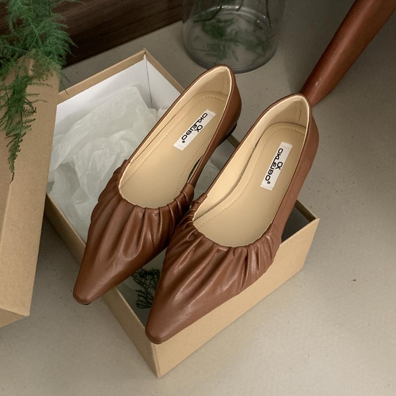 Fashion SUOJIALUN Spring New Brand Women Flat Shoes Fashion Pleated Ladies Elegant Boat Shoes Pointed Toe Shallow Slip On Single Shoes