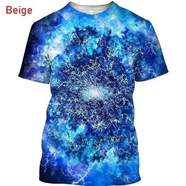 Summer Round Neck 3D Personalized Lightning Print Top Fashionable Casual Short Sleeved Men's T-shirts