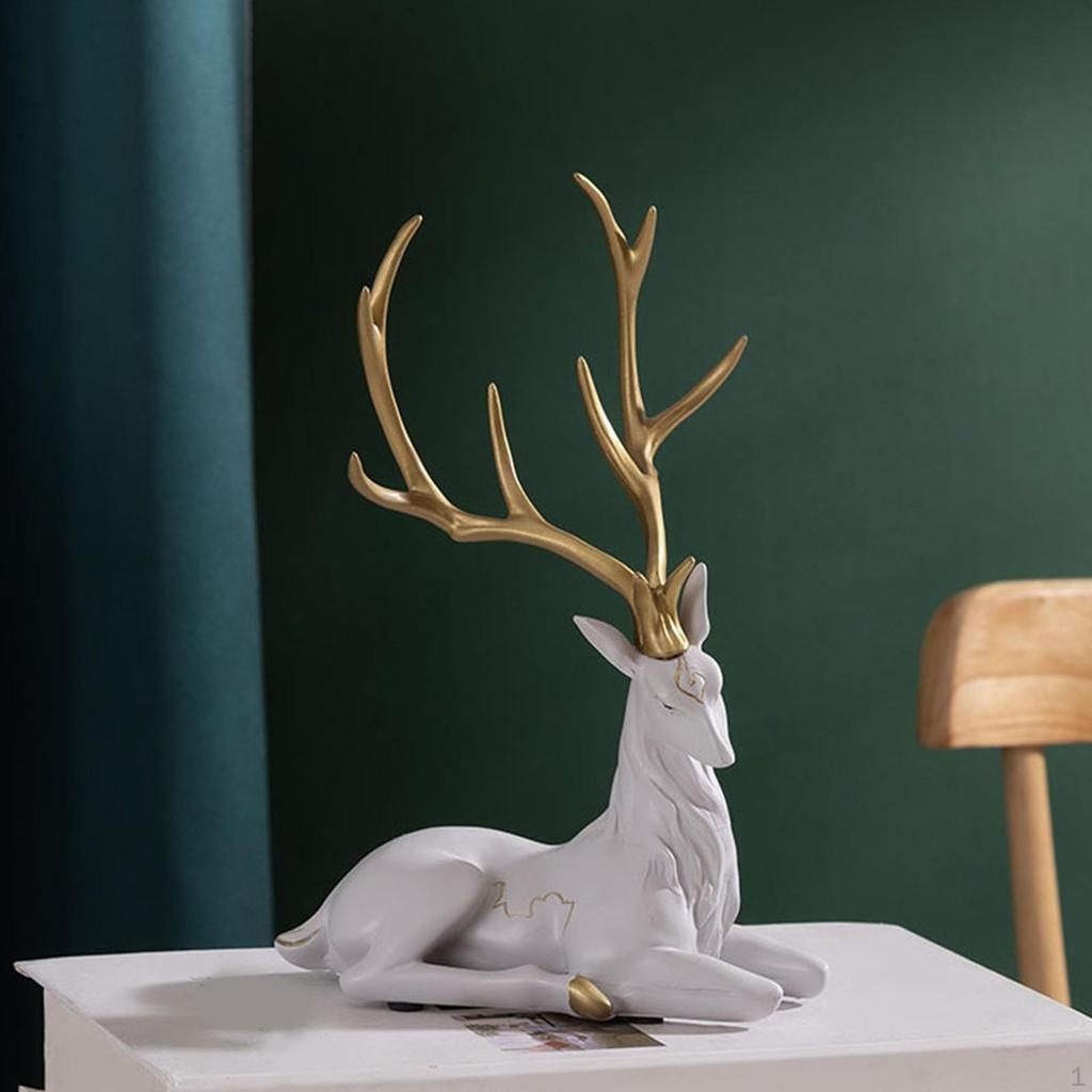 Elk Figurine Animal Decor Resin Sculpture for Living Room Shelf Centerpiece
