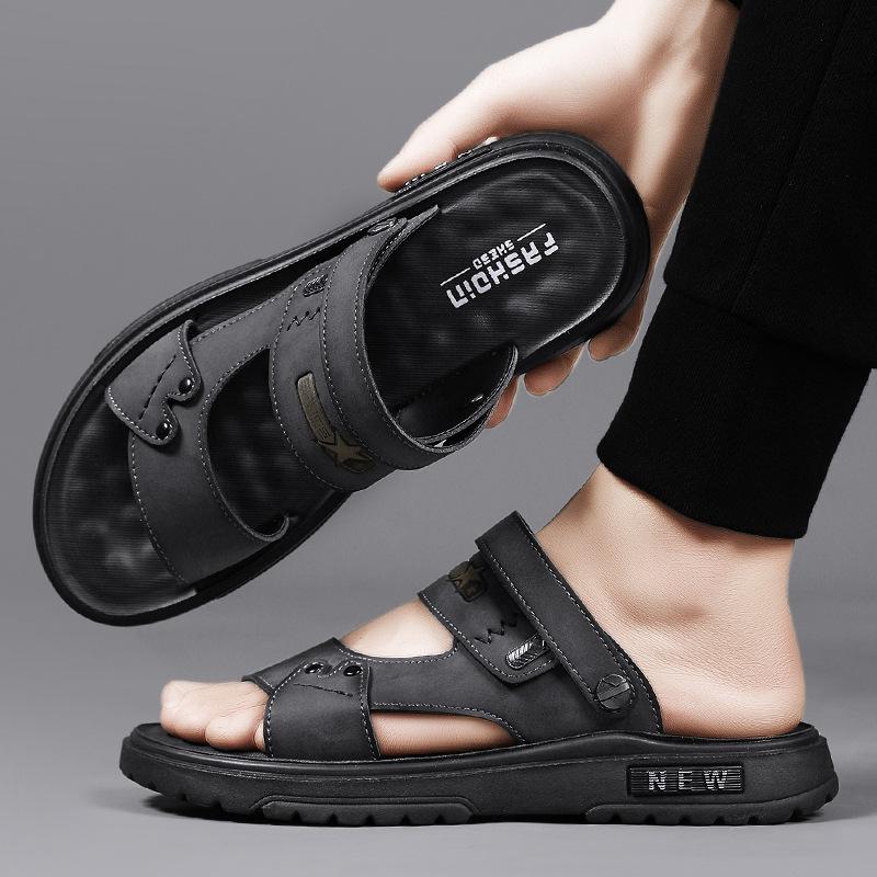 Leather Sandals Summer 2025 New Leisure Travel Wear Wading Beach Shoes Two Wear Cool Slippers Men's Non-slip Drag