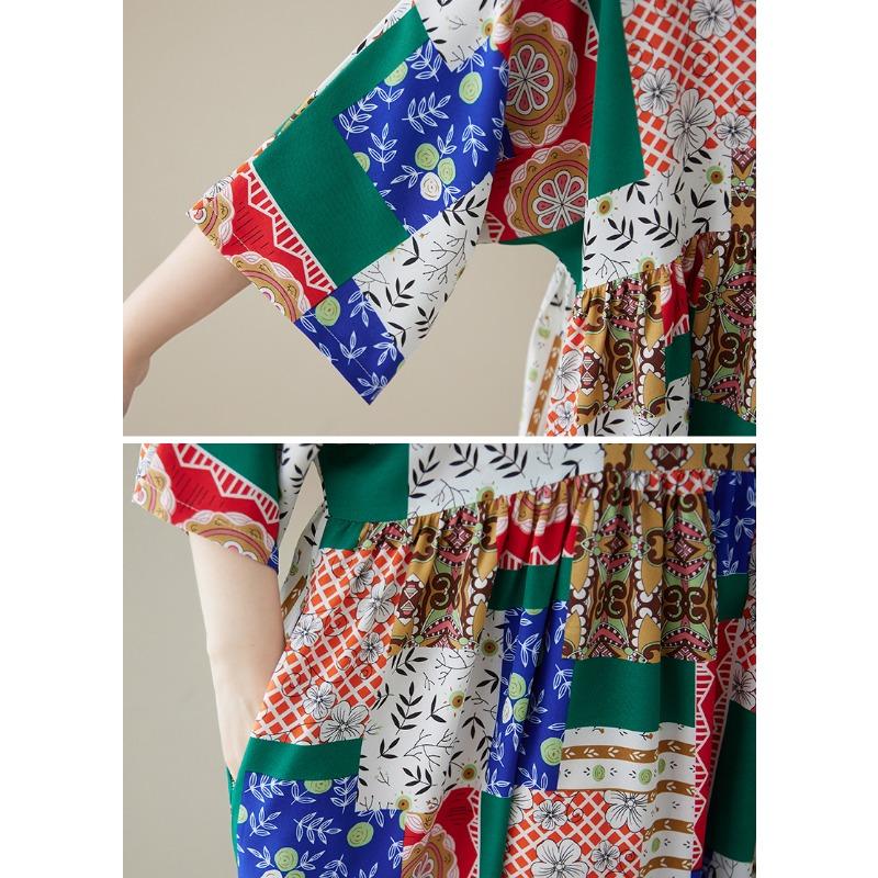 DIMANAF Plus Size 2025 Women Summer Short Sleeve Dress Basic Casual Loose Vintage Printing Long Dress New