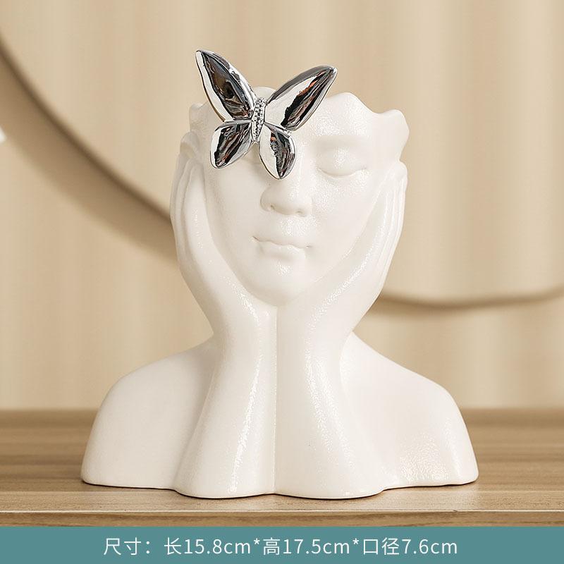 Ceramic Relief Butterfly Vase White Porcelain Figurine Sculpture Decorative Piece for Living Room Dining Table Flowers Vase Gift