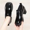 Women's High-heeled Leather Shoes, Spring and Autumn Single Shoes, Chunky Heels, Thick Soles, Slip-on Women's Shoes, Square Toe Leather Shoes