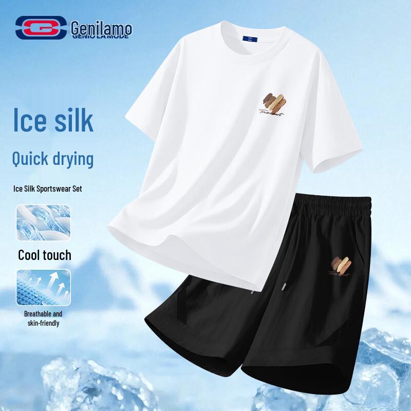 

GENIOLAMODE Men s Casual Ice Silk T-Shirt & Shorts Set 2XL