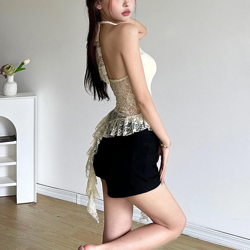 European and American style summer new women's clothing pure desire round neck hanging neck hollow backless irregular edge small vest