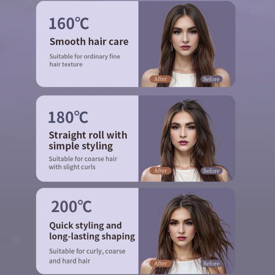 Cordless Hair Straightener Brush with 3 Temperature Settings Portable Mini Hair Comb LED Display USB Rechargeable Fast Heating Electric Hot Brush