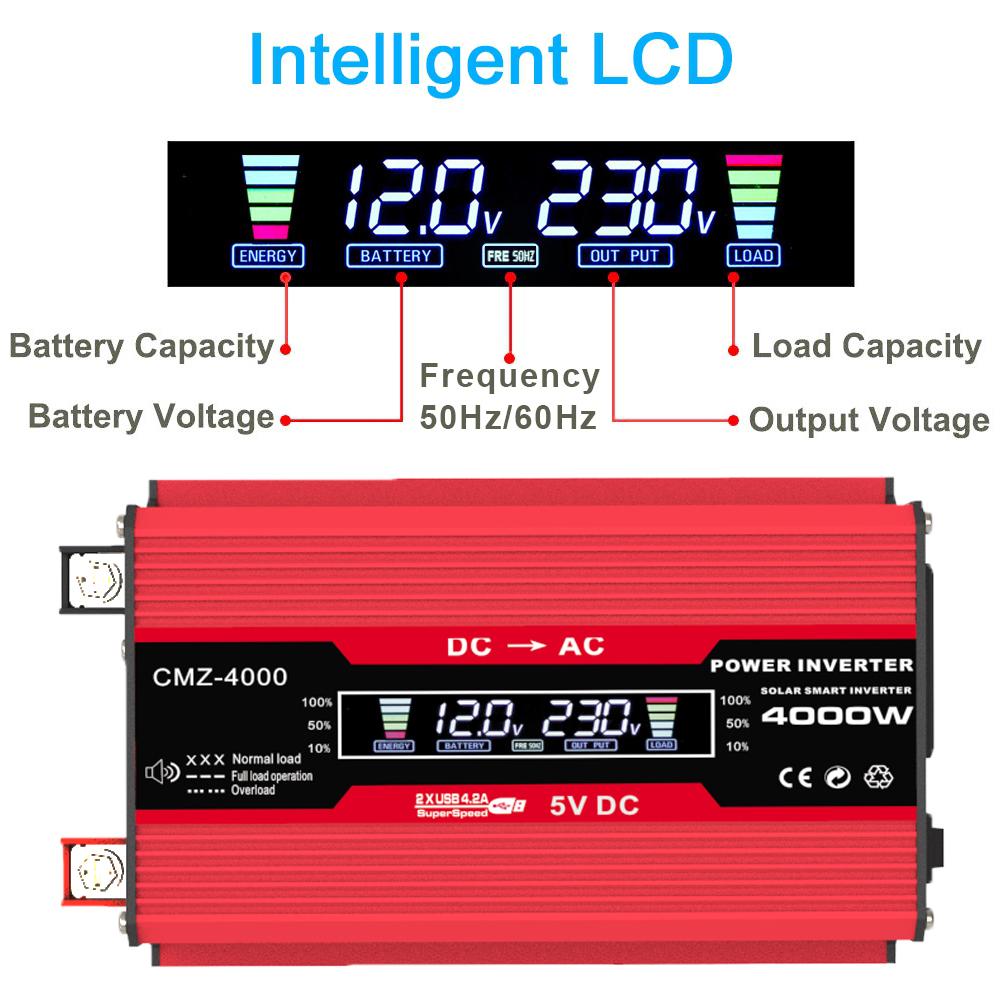 4000W   Leistung Modifizierte Sinuswelle   Wechselrichter LED-Anzeige 300W Nennleistung     12V auf AC 220V Konverter Hochfrequenz Auto-Strom  r Wechselrichter w