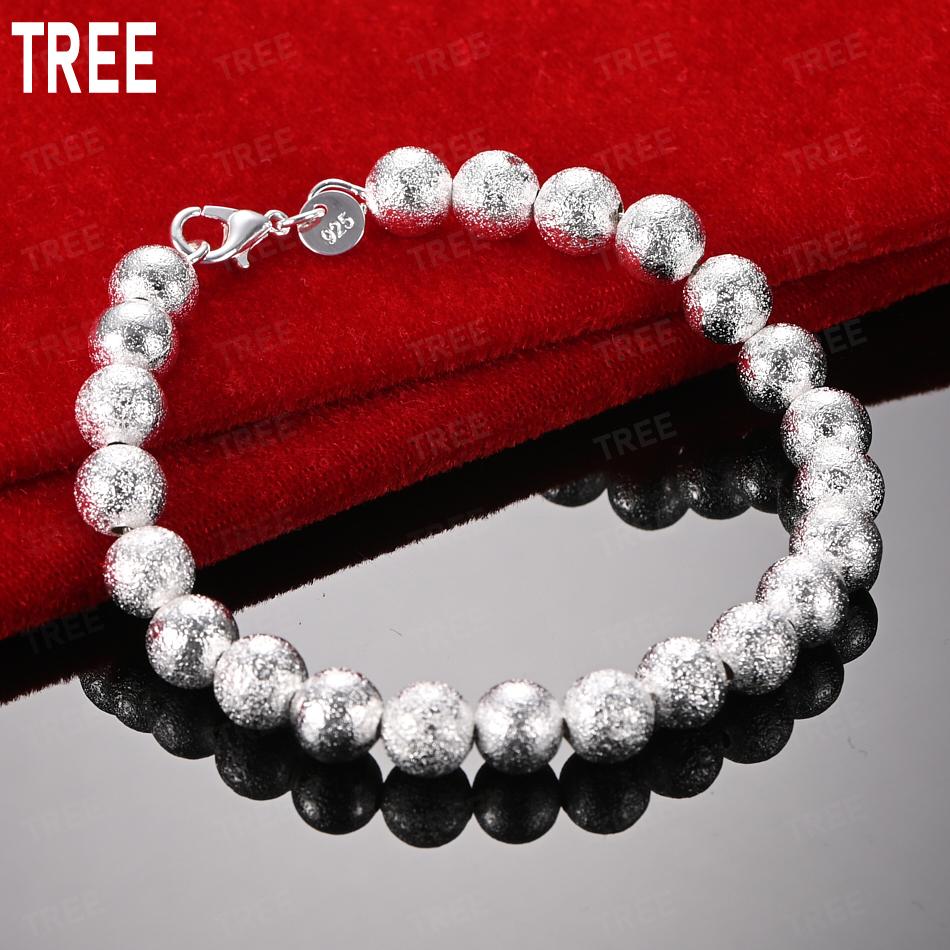 925 Sterling Silver 8mm Antique Bead Side Chain Simple and Elegant Bracelet Gift Jewelry 20CM