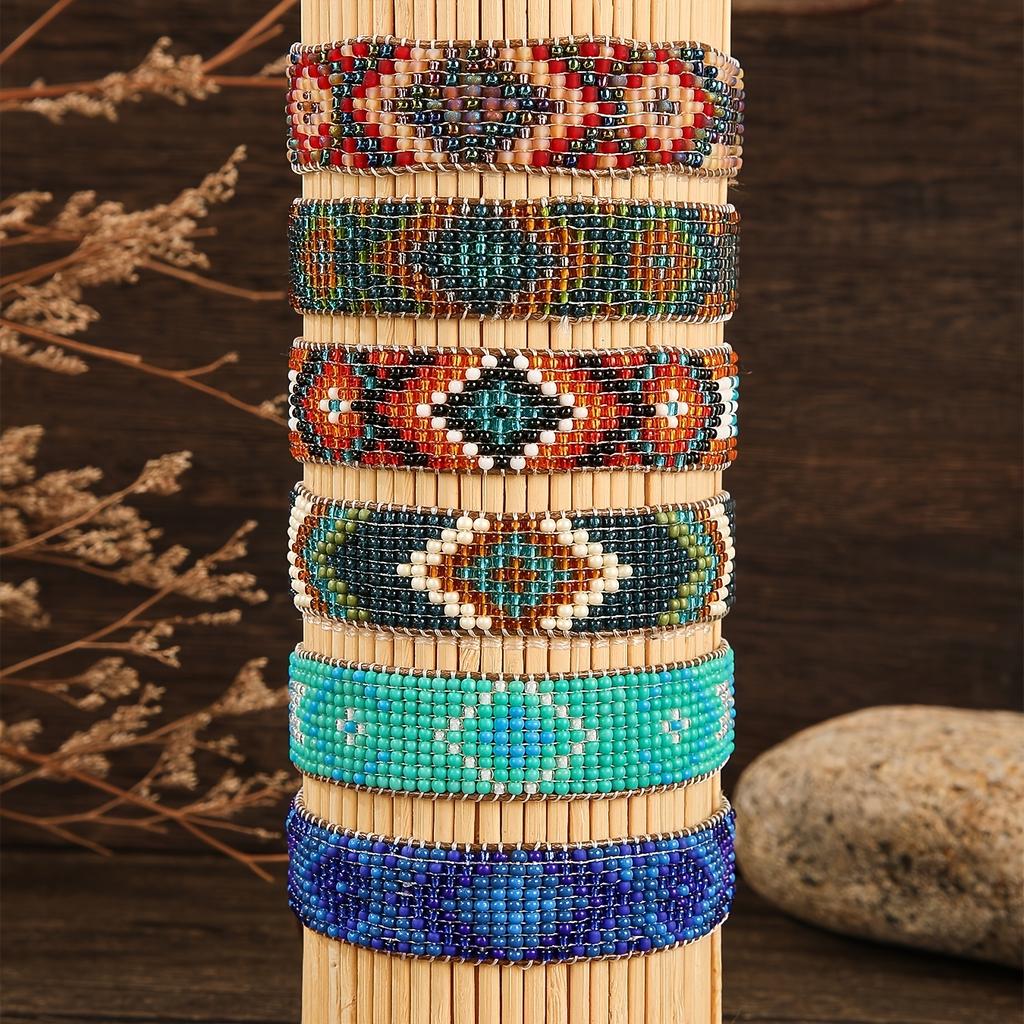 Handcrafted Beaded Bracelet Vintage Bohemian Geometric Design, Made with Glass Rice Beads, Perfect for Everyday Use and As A Gift for Holidays