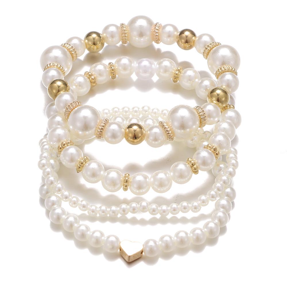 European and American Love Pearl Bracelet Set: Elegant Women s 4-Piece Hand Jewelry Collection
