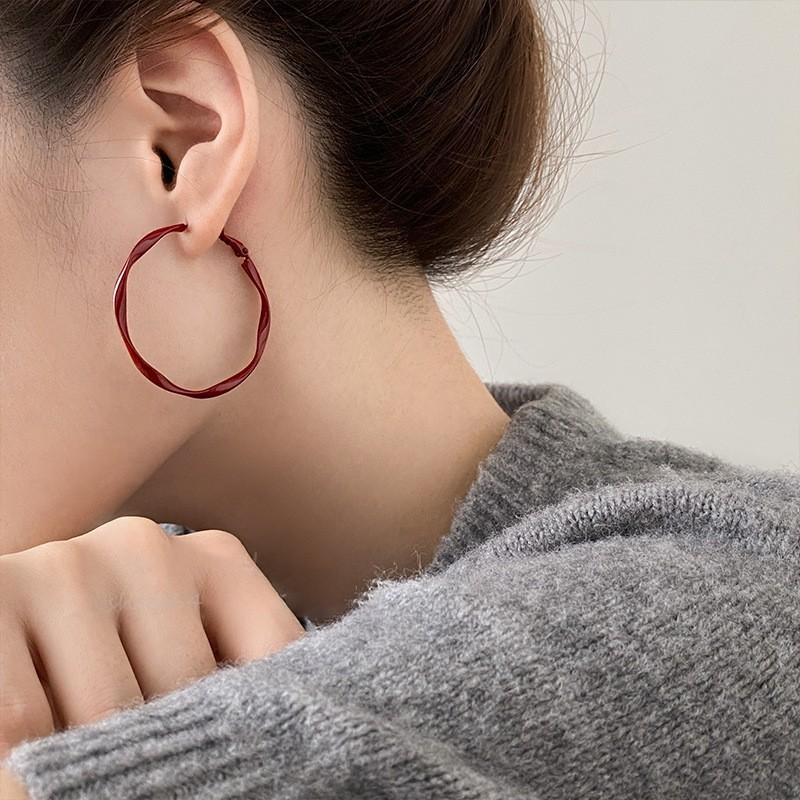 Silver Needle Ankara Red Love Stud Earrings Fashion Temperament New Earrings Light Luxury Premium Autumn and Winter