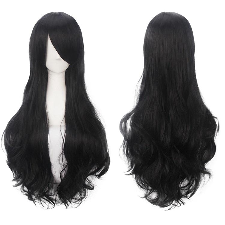 Parrucche Cosplay Europee e Americane, Parrucche Anime Colorate, Fibra ad Alta Temperatura, Capelli Lunghi e Ricci da 80 cm, Bottoni per il Commercio Estero