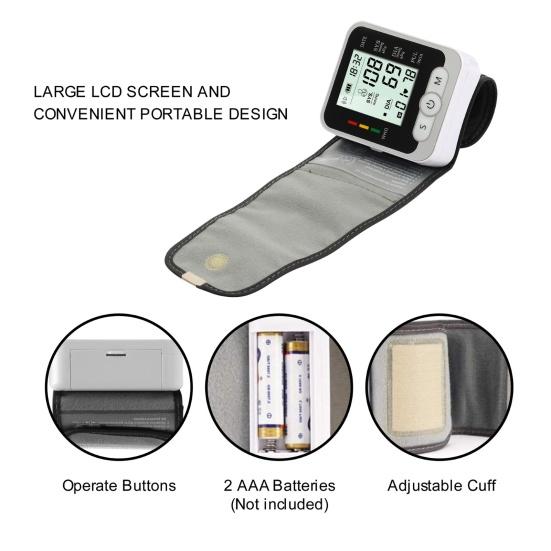 Electronic Blood Pressure Monitor Battery Powered One-click Measurement White Large Display Wrist Blood Pressure Machine for Home