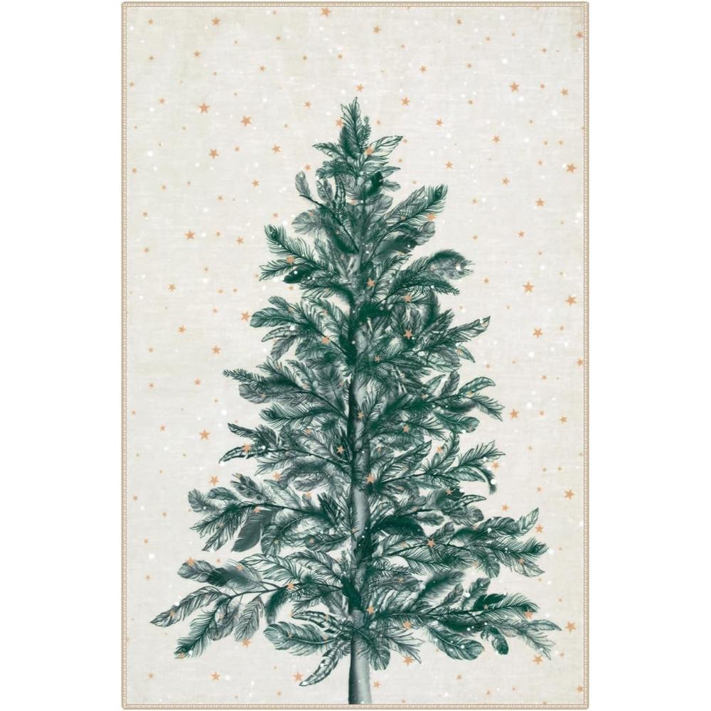 Christmas Rug Washable Area Rugs Red Room Rugs for Bedroom Non-Slip Living Room Carpet Christmas Tree Carpet Rugs for Kitchen
