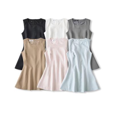 YPFF Trendy Women's Sleeveless Waist-Cinched Solid A-line Dress