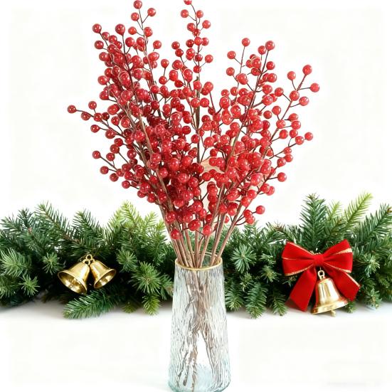 Artificial Red Berry Pick Christmas Holly Berries Stem Faux Plants Foam Berries Branch Xmas Holiday Wedding Party Home Decoration