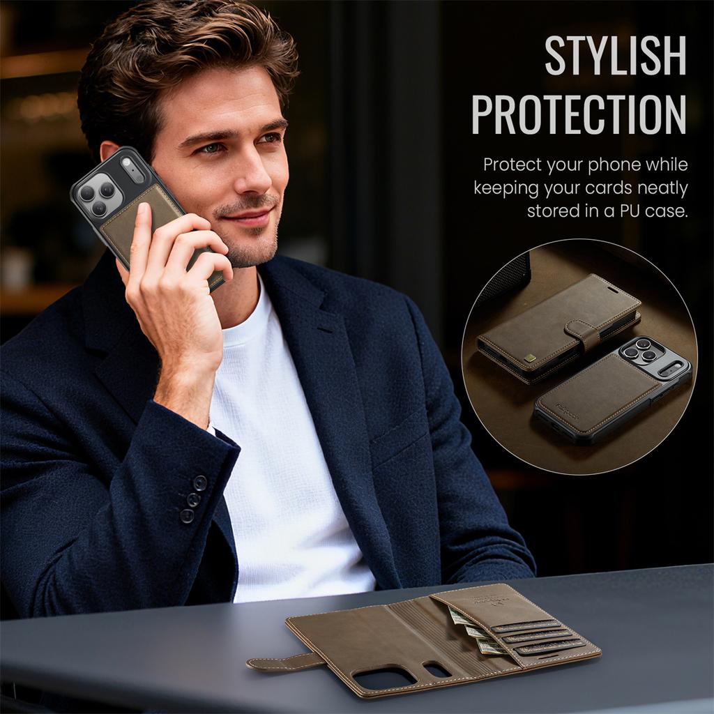 2-in-1 Magnetic Magnetic Detachable Wallet Case for iPhone 17/17 Pro/17 Max/17 Air - PU Leather, Card Slots, MagSafe Charging, 360° Protection