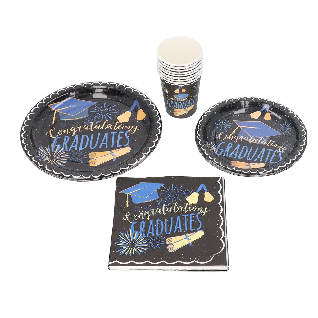 40 Pcs Graduation Plates Set Disposable Black Graduation Dining Table Plate Napkin Set Graduation Party Decorations