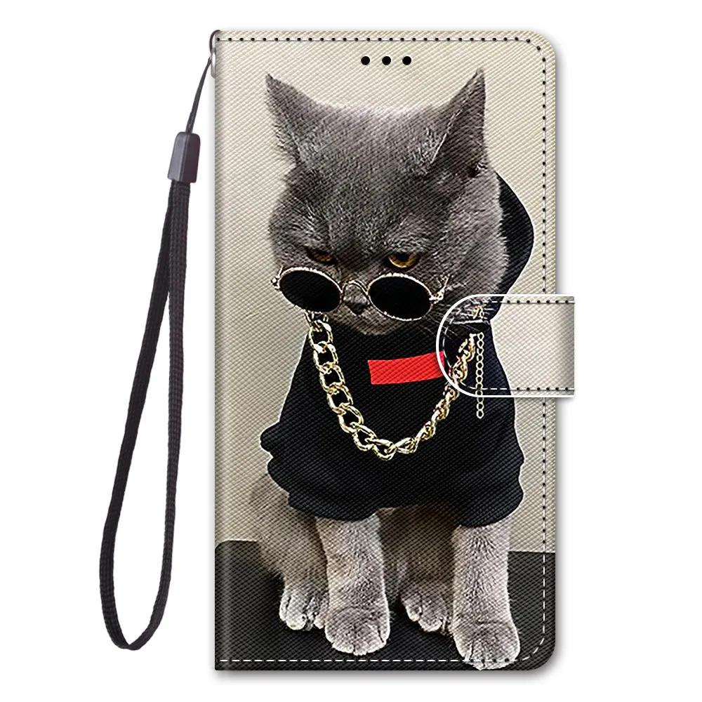 Lovely Cat Wolf Pattern Wallet Flip Cases For iPhone 15 Pro Max 14 Plus 13 12 11 Pro Max Card Holder Stand Phone Book Cover