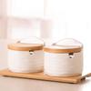 Salt Bowl with Lid and Spoon Ceramic Container for Storing Spices and Seasonings Kitchen Countertop Decorative Sugar Jar