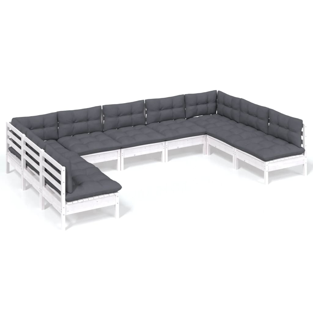 Vidaxl 9-Cz. Garden Lounge Set, With Cushions, White