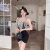 Autumn and Winter New Celebrity Low-cut Elastic Fringed Splicing Suspender Irregular Hip-wrapped Short Primer Dress