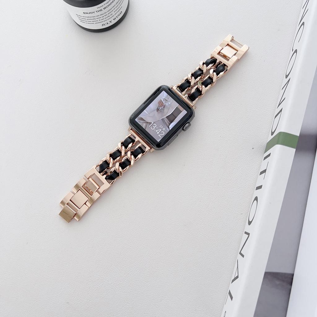 Metall-Lederarmband für Apple Watch 49 mm 45 mm 41 mm 44 mm 40 mm 42 mm 36 mm Damen-Uhrenarmband für iWatch Serie 10 9 8 7 6 5 4 SE