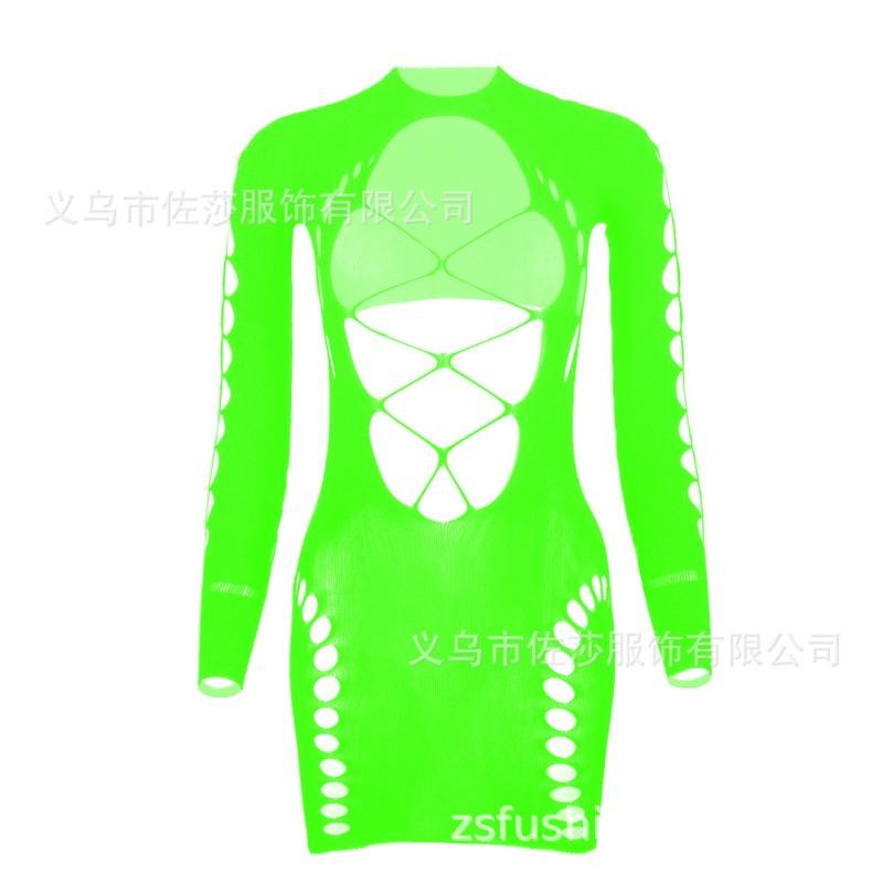 Sex net clothes, sexy fishing net onesies, pajamas, hip skirts, long sleeves, backless tights.