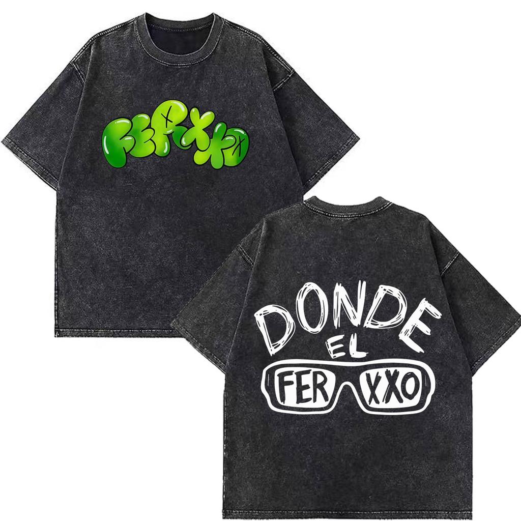 Rapper Feid Ferxxo Falxxo Tour 2026 Print Vintage Washed T-Shirt Herren Mode T-Shirt Kurzärmelig Lässig Baumwolle Lockere T-Shirts
