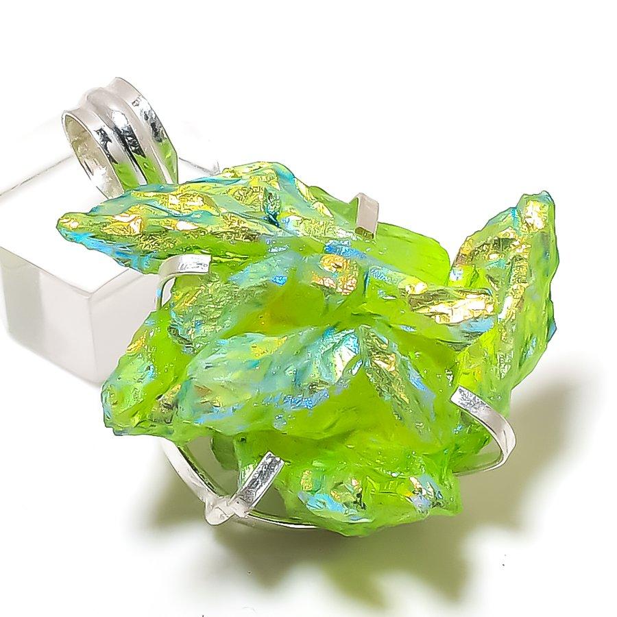 

Green Titanium Druzy Gemstone Handmade 925 Sterling Silver Pendant 1.77 Z5w59