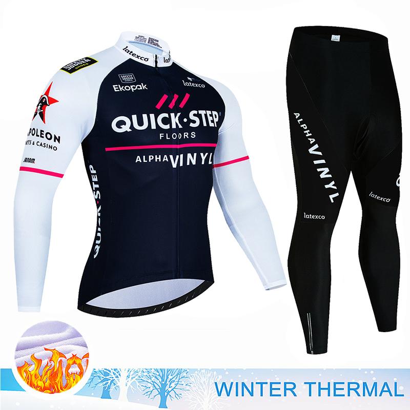 Team QUICK Step 2026 Winter Fleece Long Sleeve Cycling Jersey Set MTB Bicycle Clothes Wear Ropa Ciclismo Racing Bike Jersey Suit