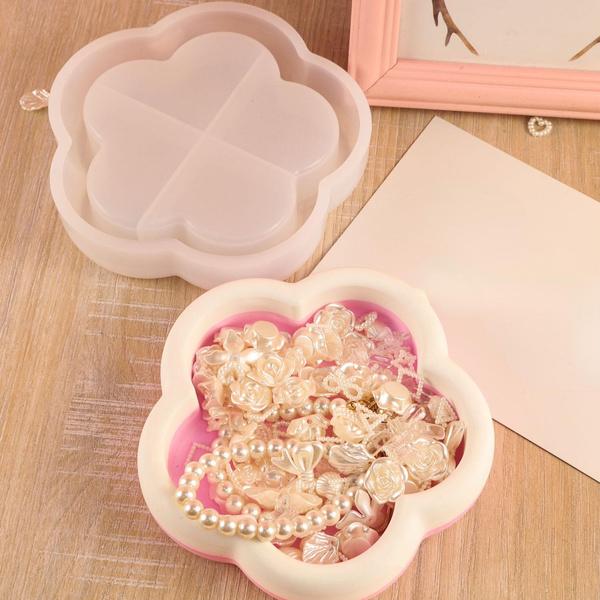 DIY Epoxy Resin Mold Flower Shape Storage Plate Silicone Mold Jewelry Holder Tray Mold DIY Craft Gift Home Desktop Decoration