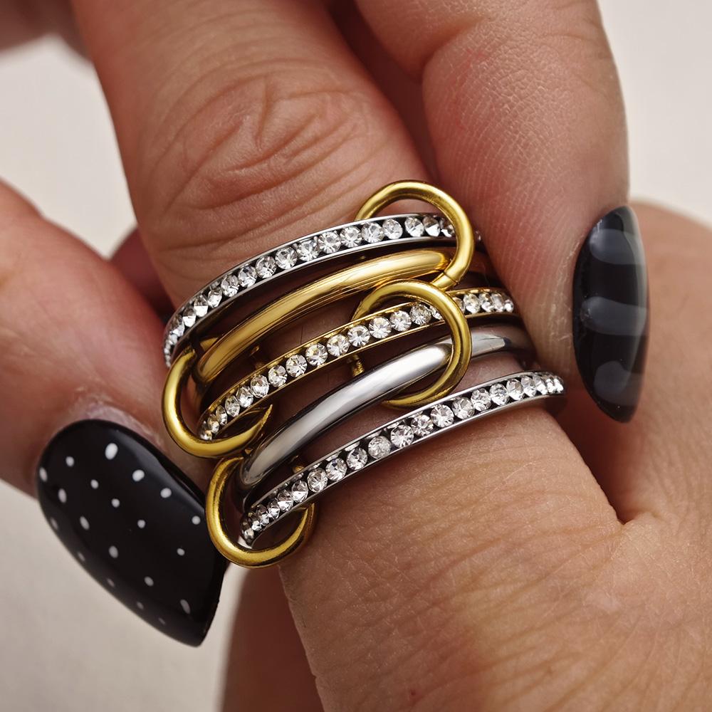 5PCS/set Stackable Ring For Women Stainless Steel Double Color Cubic Zircon Spinelli Kilcollin Ring Fashion Jewerly Dropshipping 5