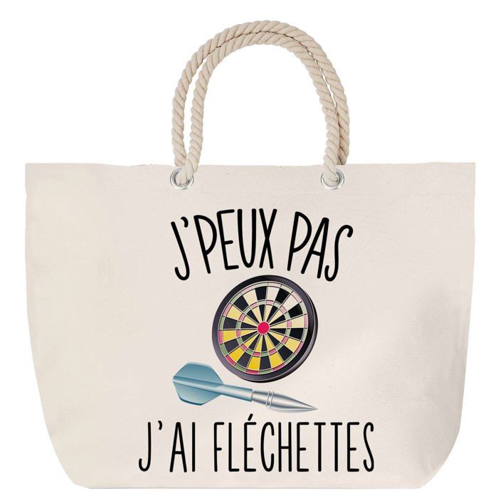 Sac de plage - PLANETEE - Fléchettes J'peux pas - Anse corde - Grand format - Coton fabriqué en France