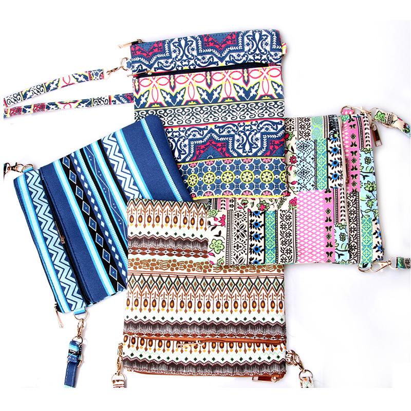 Kvinna Casual Printing Blommig Canvas Axelväska Dam Små Crossbody-väskor för Kvinnor Klaff Clutch Handväska