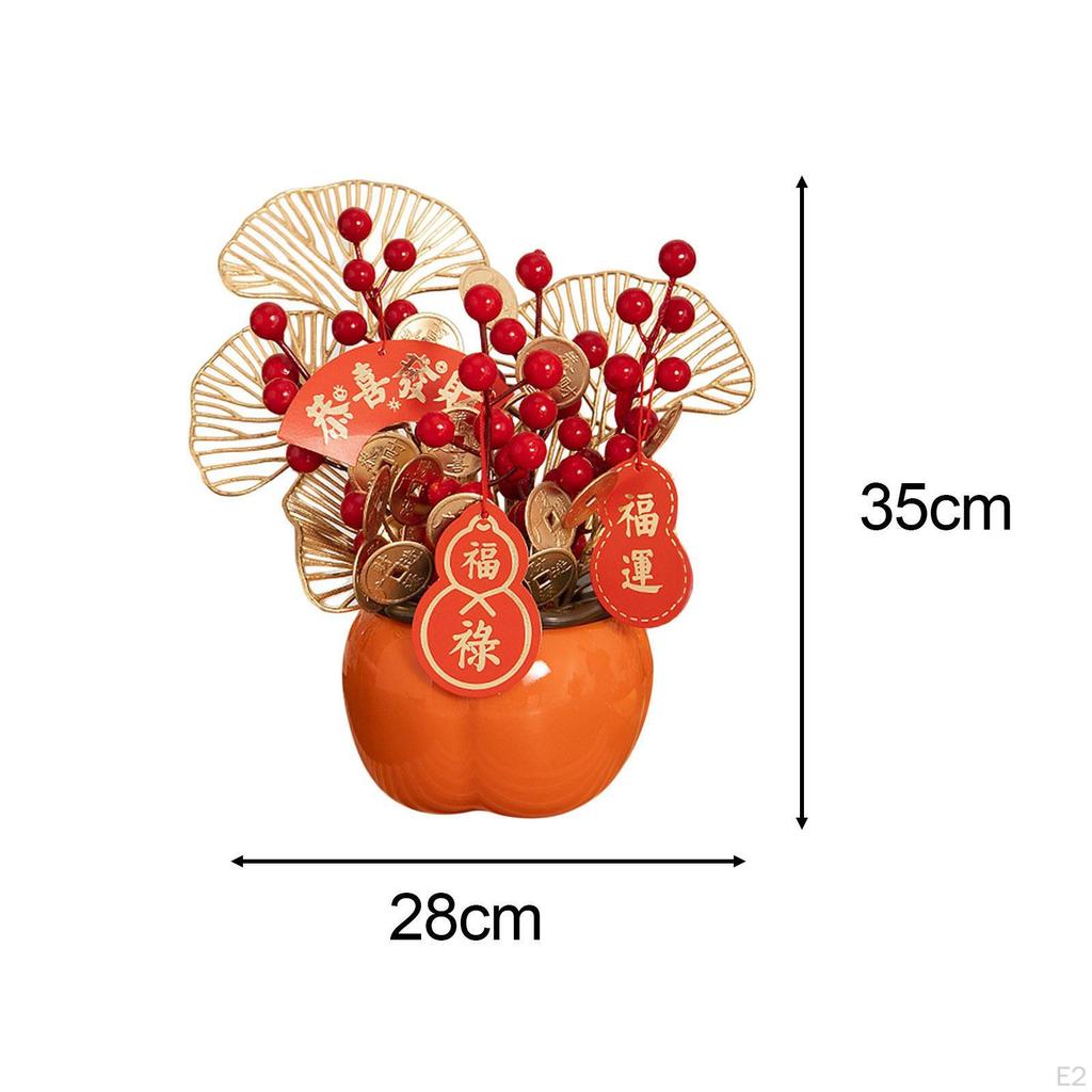 Spring Festival Artificial Flower Bonsai And African Tribal Lady Sculpture Tabletop Ornament for