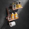 Solid Wood Bathroom Shelf Wall Mounted Toilet Storage Rack Towel Rack Toiletry Counter Bathroom Makeup Storage Rack Hook Bar