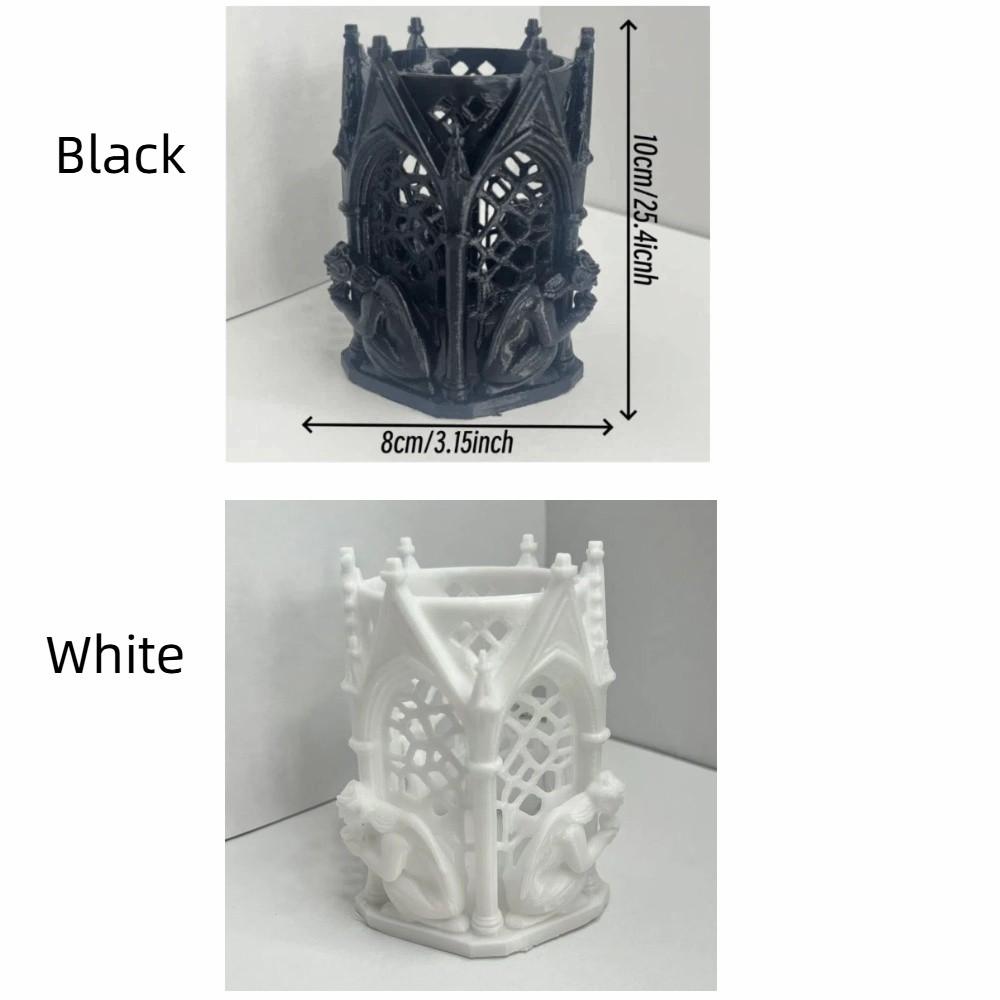 Cool Art Vintage 3D Printed Pen Holder Unique Hollow-out Gothic Pen Holder Creative Desk Organizer Office