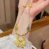 Ethnic Style Hollow Carved Lucky Bag Pendant Green Imitation Jade Handmade Beaded Long Necklace