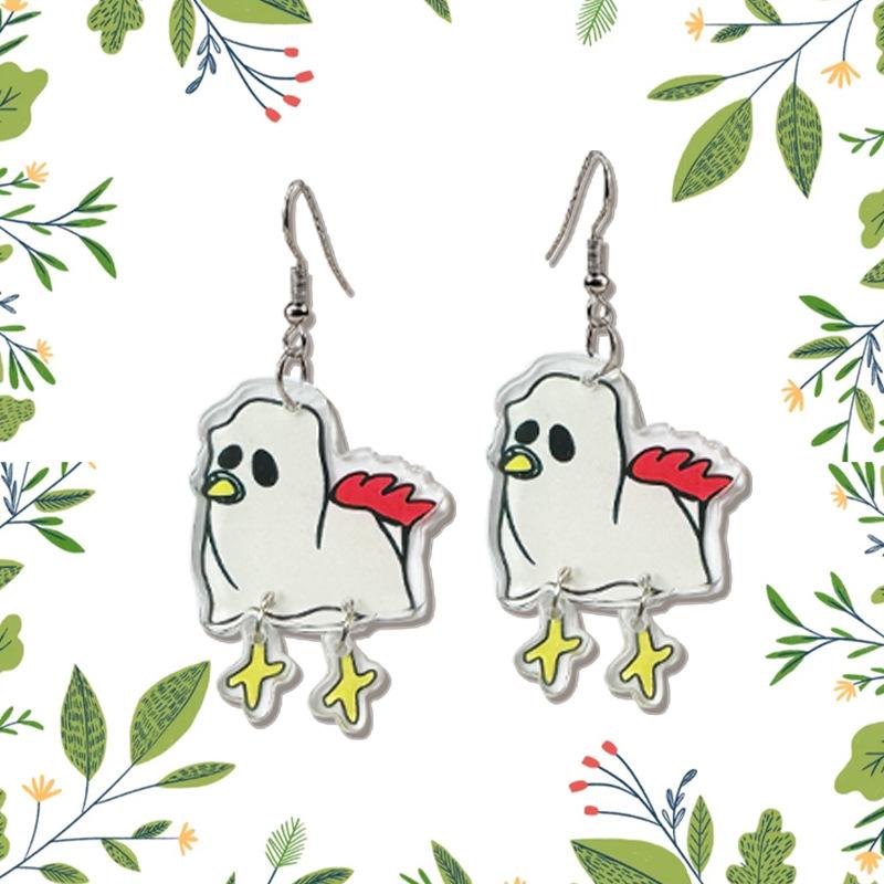 New Funny Chicken Ghost Face Pumpkin Witch Hat Pendant Acrylic Women's Earrings