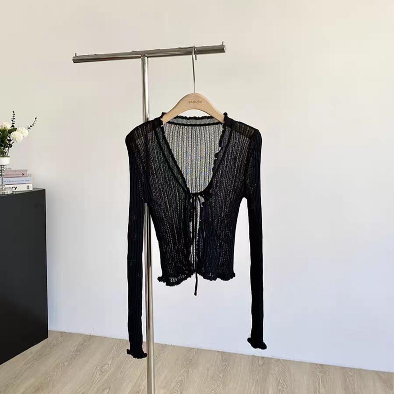 

Новый весенний вязаный кардиган на шнуровке, женские свитера, летняя тонкая рубашка с кондиционером, повседневный тонкий свитер-шаль, топы y2k One Size